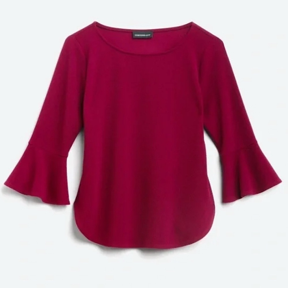 Gelsey Bell Sleeve Burgundy Wine Blouse Scoop Neck Fortune + Ivy Size XL